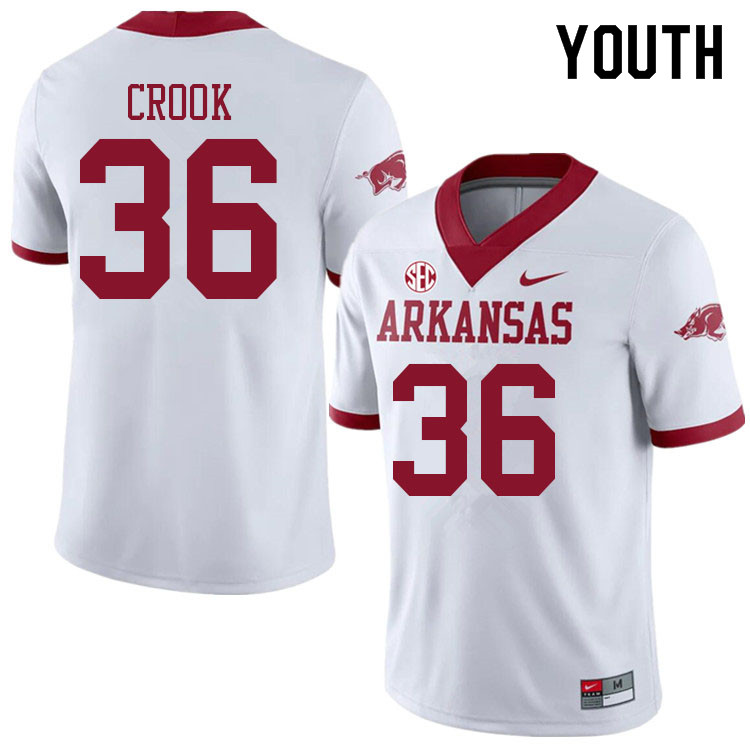Youth #36 Jordan Crook Arkansas Razorbacks College Football Jerseys Sale-Alternate White - Click Image to Close